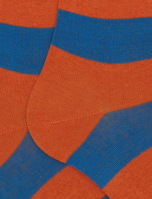 Men's long orange cotton socks with two-tone stripe pattern - Bicolor | Gallo 1927 - Official Online Shop