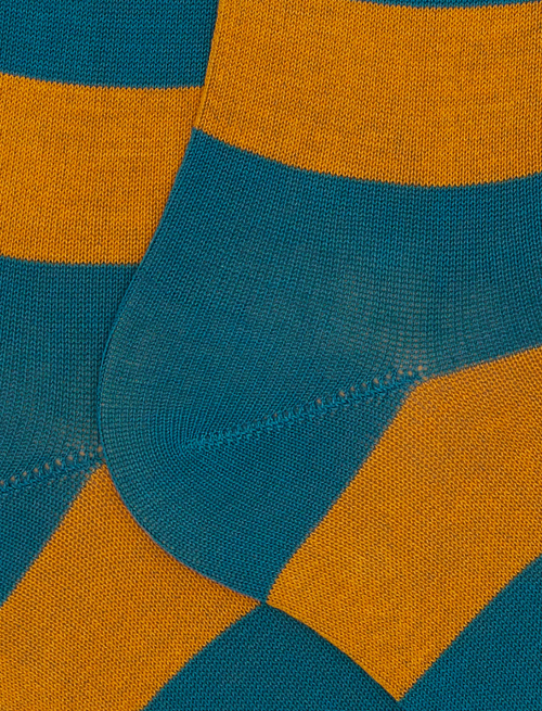 Men's long light blue cotton socks with two-tone stripe pattern - Bicolor | Gallo 1927 - Official Online Shop