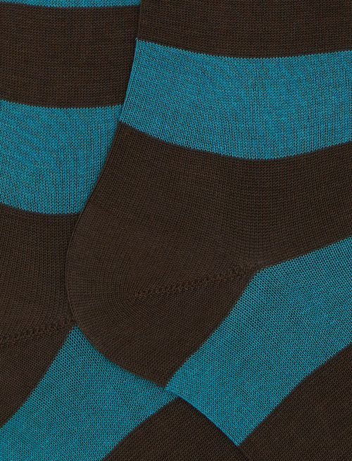 Men's long brown cotton socks with two-tone stripe pattern - Bicolor | Gallo 1927 - Official Online Shop