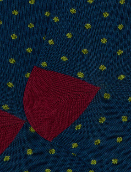Men's long blue cotton socks with polka dot pattern - Polka Dot | Gallo 1927 - Official Online Shop