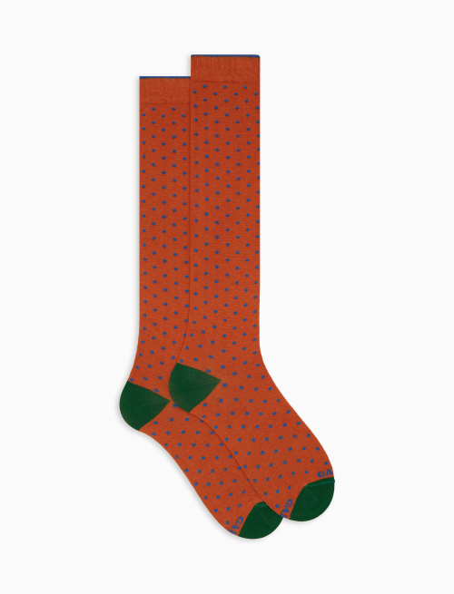 Men's long orange cotton socks with polka dot pattern - Polka Dot | Gallo 1927 - Official Online Shop