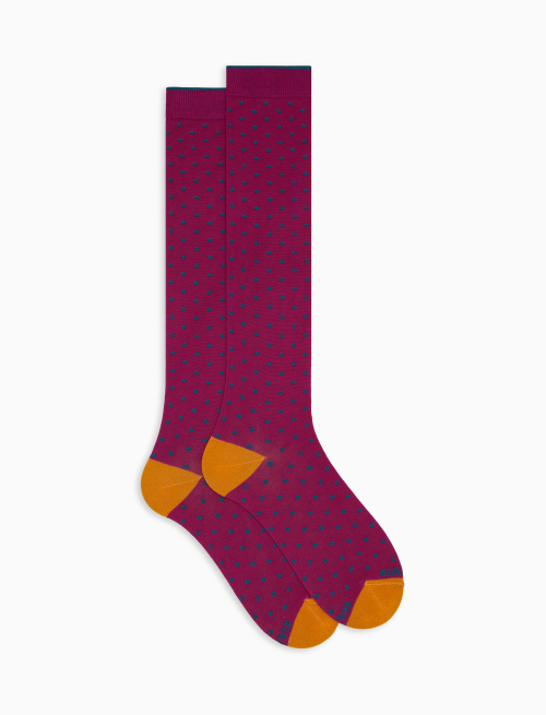 Men's long fuchsia cotton socks with polka dot pattern - Polka Dot | Gallo 1927 - Official Online Shop