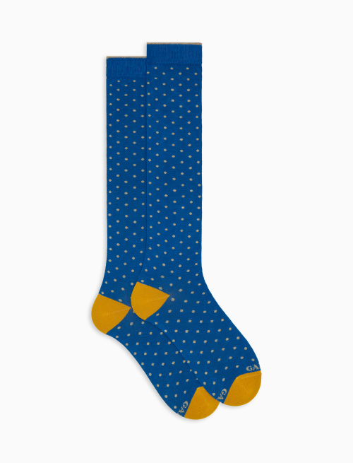 Men's long light blue cotton socks with polka dot pattern - Polka Dot | Gallo 1927 - Official Online Shop