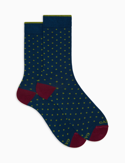 Men's short blue cotton socks with polka dot pattern - Polka Dot | Gallo 1927 - Official Online Shop