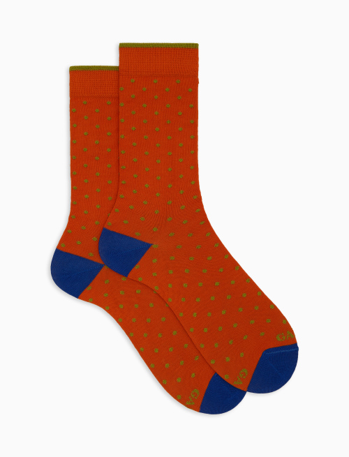 Men's short orange cotton socks with polka dot pattern - Polka Dot | Gallo 1927 - Official Online Shop