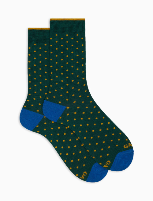 Men's short green cotton socks with polka dot pattern - Short | Gallo 1927 - Official Online Shop
