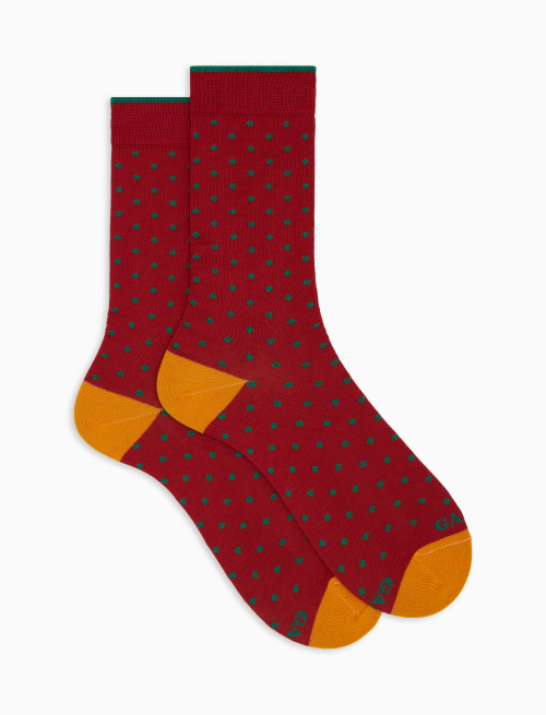 Men's short red cotton socks with polka dot pattern - Short | Gallo 1927 - Official Online Shop