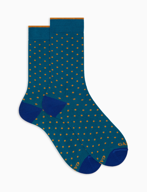 Men's short light blue cotton socks with polka dot pattern - Polka Dot | Gallo 1927 - Official Online Shop