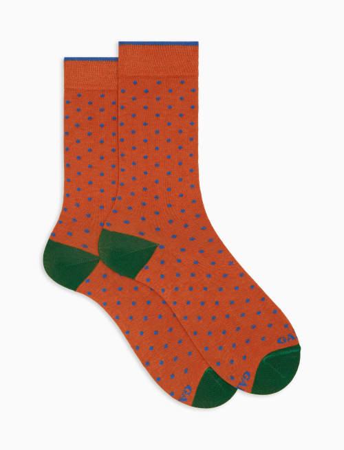 Men's short orange cotton socks with polka dot pattern - Polka Dot | Gallo 1927 - Official Online Shop