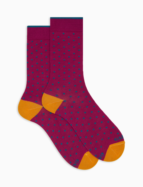 Men's short fuchsia cotton socks with polka dot pattern - Polka Dot | Gallo 1927 - Official Online Shop