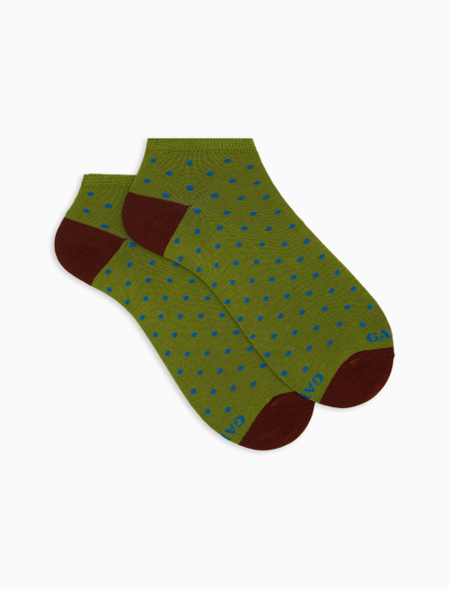 Men's green cotton ankle socks with polka dot pattern - Invisible | Gallo 1927 - Official Online Shop