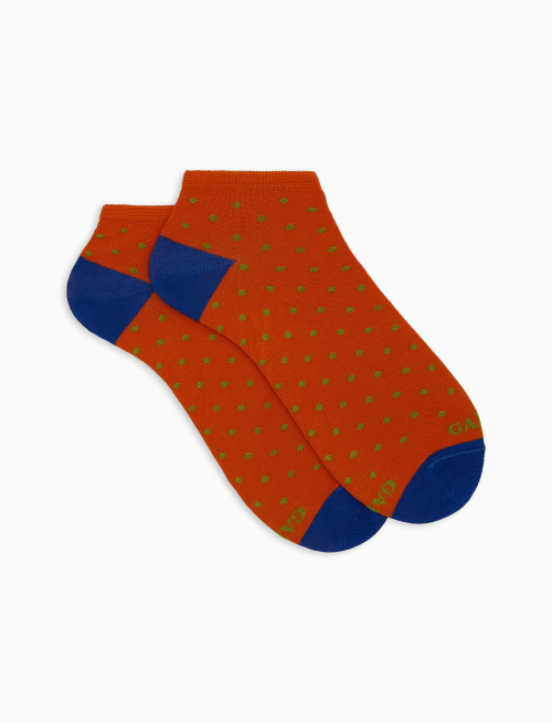 Men's orange cotton ankle socks with polka dot pattern - Invisible | Gallo 1927 - Official Online Shop