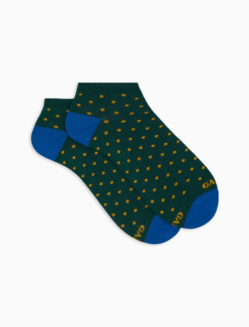 Men's green cotton ankle socks with polka dot pattern - Invisible | Gallo 1927 - Official Online Shop