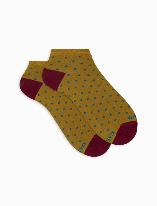 Men's light blue cotton ankle socks with polka dot pattern - Invisible | Gallo 1927 - Official Online Shop