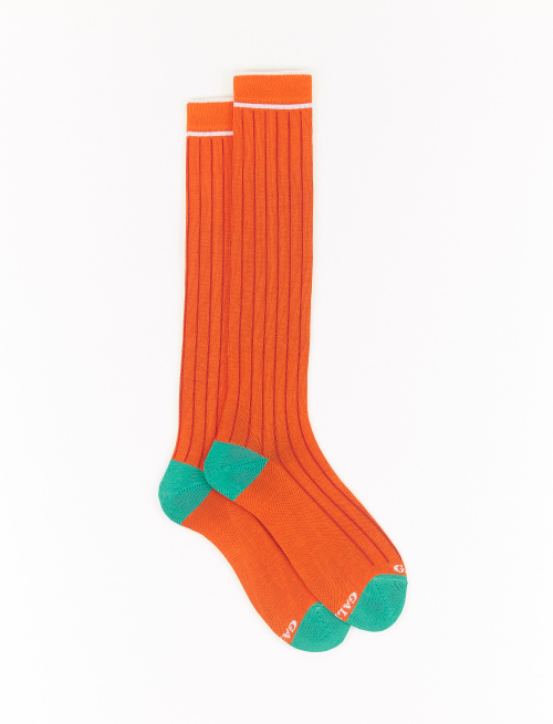 Men's long, plain lobster orange socks in light cotton - Second Selection | Gallo 1927 - Official Online Shop