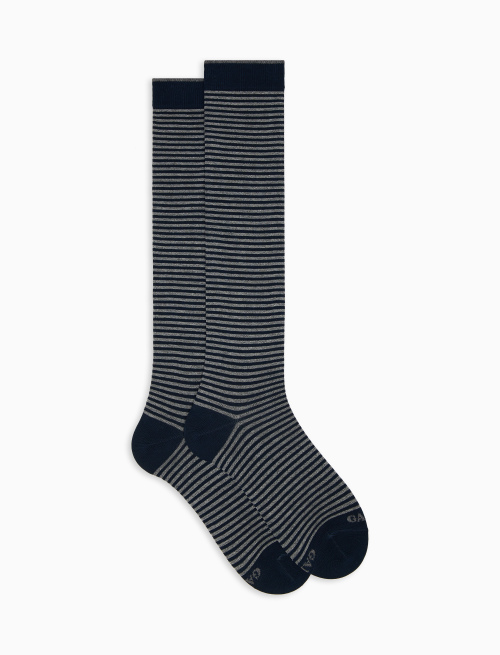 Men's long ocean blue light cotton socks with Windsor stripes - The timeless Edition | Gallo 1927 - Official Online Shop