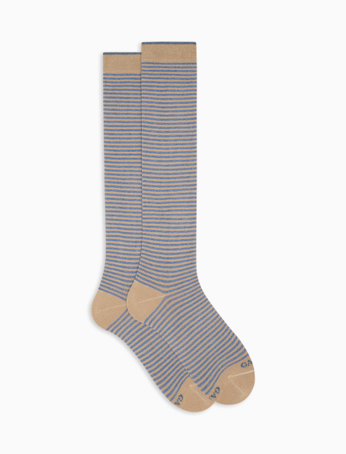 Men's long sand light cotton socks with Windsor stripes - The timeless Edition | Gallo 1927 - Official Online Shop
