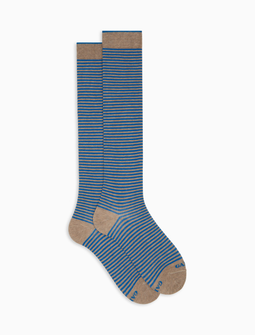Men's long beige cotton socks with Windsor stripes - Long | Gallo 1927 - Official Online Shop