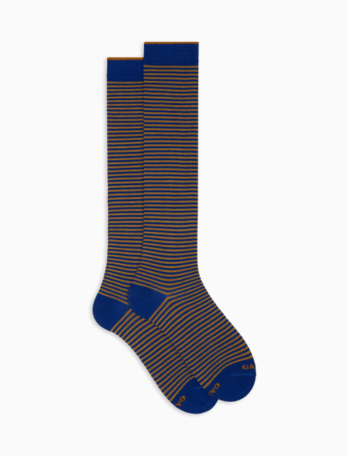 Men's long blue cotton socks with Windsor stripes - Long | Gallo 1927 - Official Online Shop