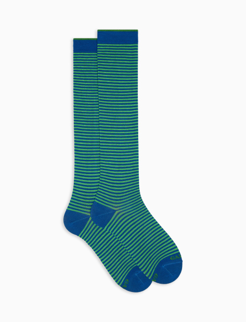 Men's long prussian blue light cotton socks with Windsor stripes - The timeless Edition | Gallo 1927 - Official Online Shop