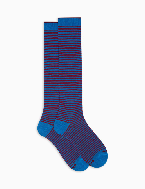 Men's long aegean blue light cotton socks with Windsor stripes - The timeless Edition | Gallo 1927 - Official Online Shop