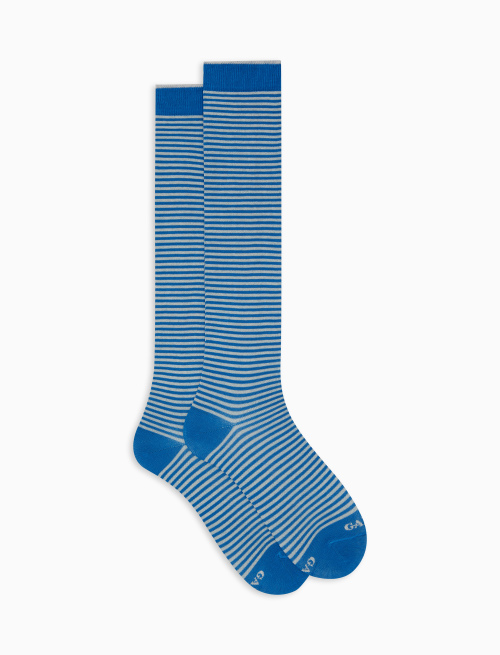 Men's long light blue cotton socks with Windsor stripes - Windsor | Gallo 1927 - Official Online Shop