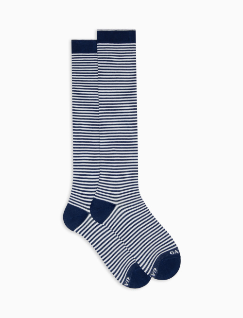 Men's long royal blue/white light cotton socks with Windsor stripes - The timeless Edition | Gallo 1927 - Official Online Shop