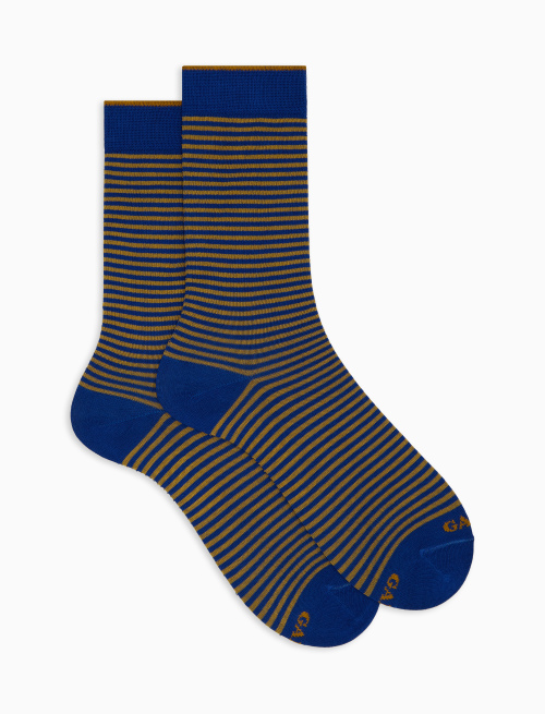 Men's short blue cotton socks with Windsor stripes - Short | Gallo 1927 - Official Online Shop