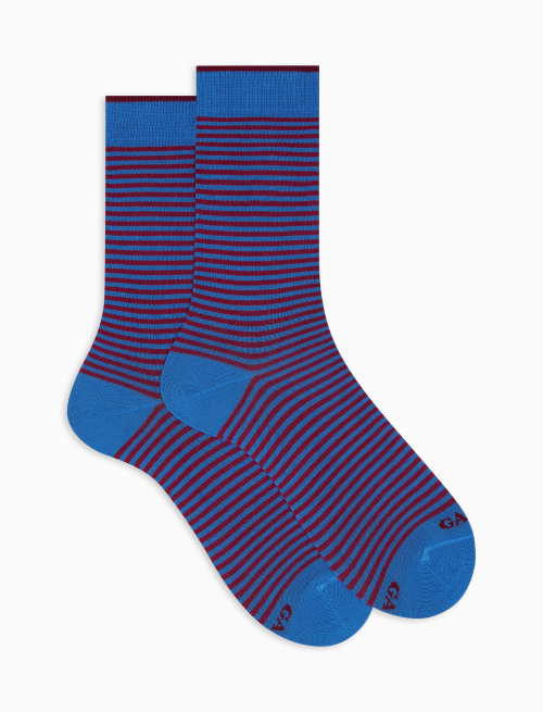 Men's short aegean blue light cotton socks with Windsor stripes - The timeless Edition | Gallo 1927 - Official Online Shop