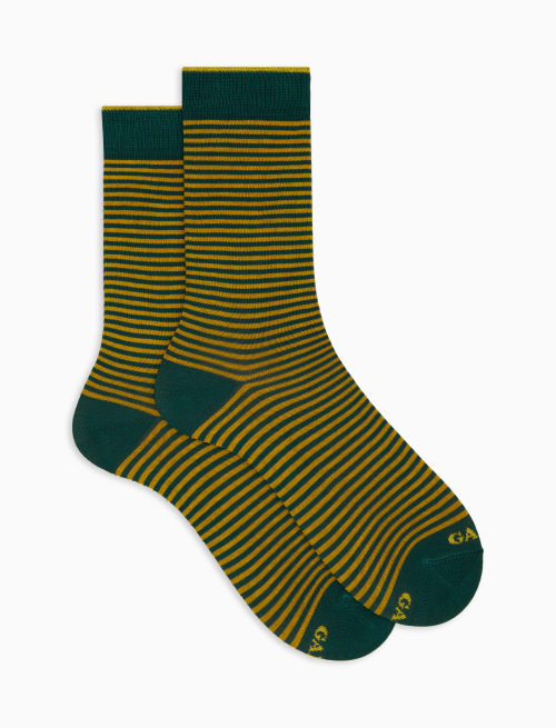 Men's short green cotton socks with Windsor stripes - Short | Gallo 1927 - Official Online Shop