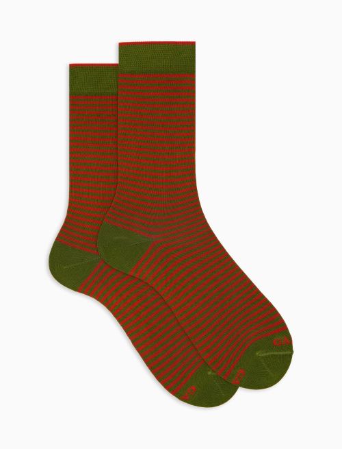 Men's short green cotton socks with Windsor stripes - Windsor | Gallo 1927 - Official Online Shop
