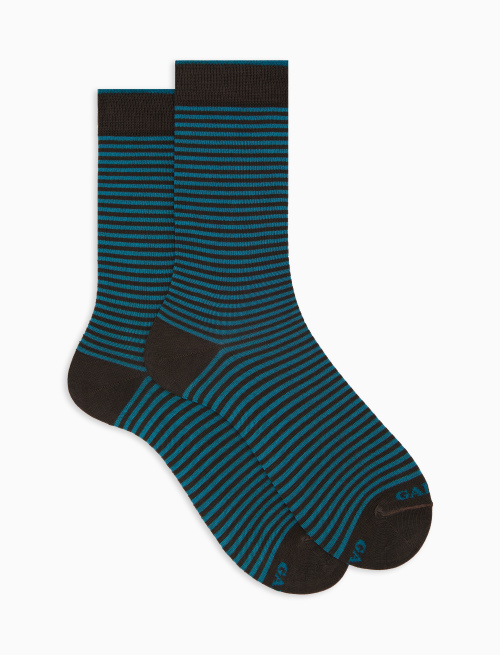 Men's short light blue cotton socks with Windsor stripes - Windsor | Gallo 1927 - Official Online Shop