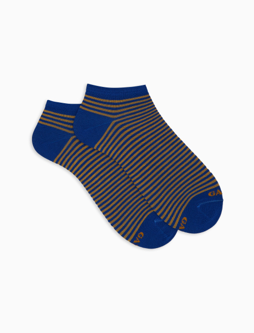 Men's blue cotton ankle socks with Windsor stripes - Invisible | Gallo 1927 - Official Online Shop