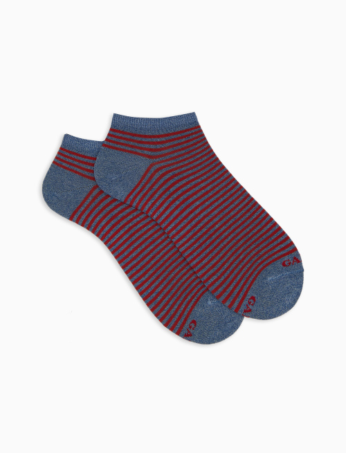 Men's light blue cotton ankle socks with Windsor stripes - Invisible | Gallo 1927 - Official Online Shop