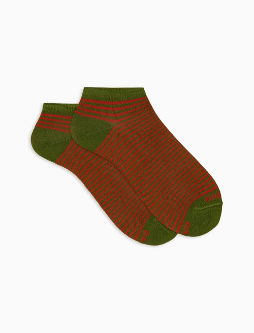 Men's green cotton ankle socks with Windsor stripes - Fantasmini | Gallo 1927 - Official Online Shop