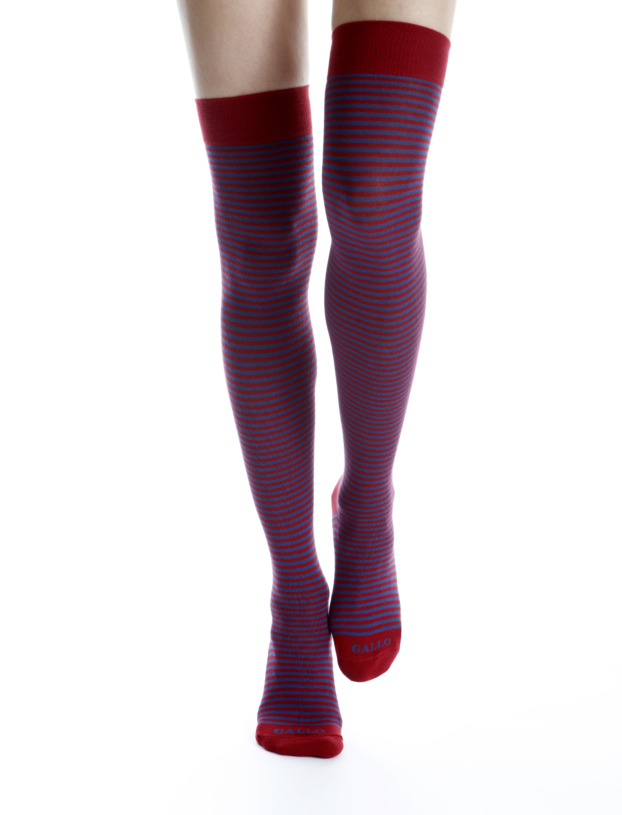 Women's thigh-high red cotton socks with Windsor stripes - Socks | Gallo 1927 - Official Online Shop