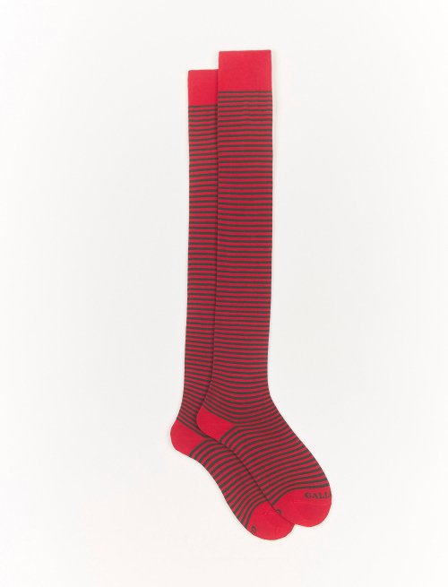 Women's thigh-high carmine cotton socks with Windsor stripes - Parisian | Gallo 1927 - Official Online Shop