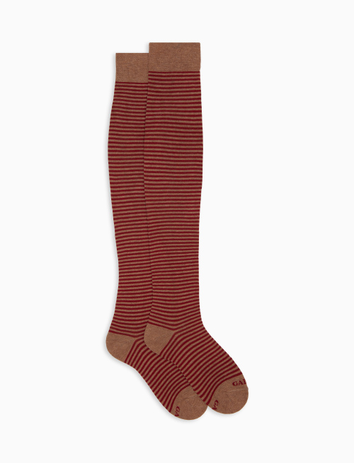 Women's thigh-high beige cotton socks with Windsor stripes - Parisian | Gallo 1927 - Official Online Shop