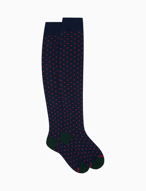 Women's blue cotton knee-high socks with polka dot pattern - Parisian | Gallo 1927 - Official Online Shop