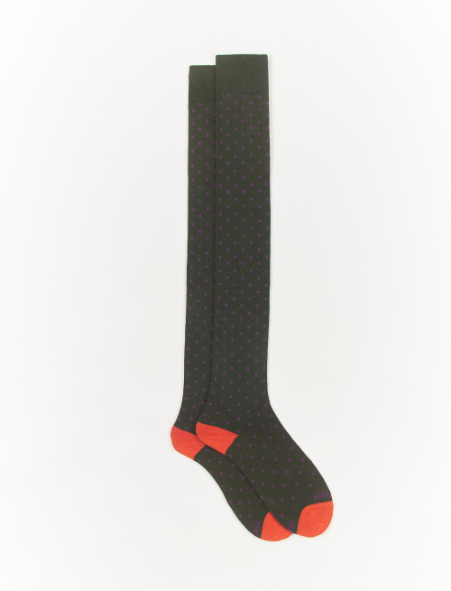 Women's forest green cotton knee-high socks with polka dot pattern - Parisian | Gallo 1927 - Official Online Shop