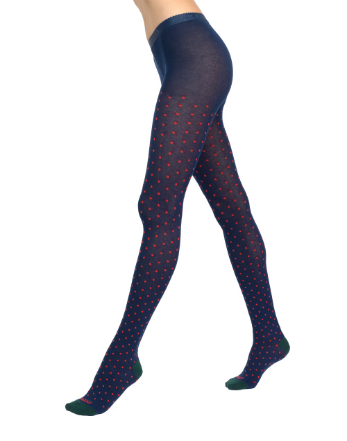 Women's blue cotton tights with polka dots pattern - Tights | Gallo 1927 - Official Online Shop