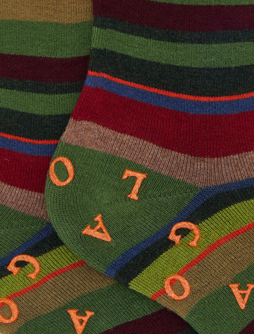 Calze corte antiscivolo uomo cotone verde righe multicolor - Multicolor | Gallo 1927 - Official Online Shop