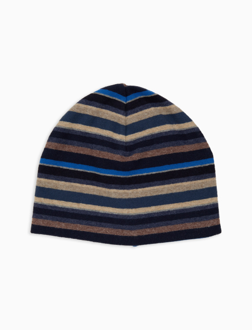 Unisex blue fleece beanie with multicoloured stripes - Hats | Gallo 1927 - Official Online Shop