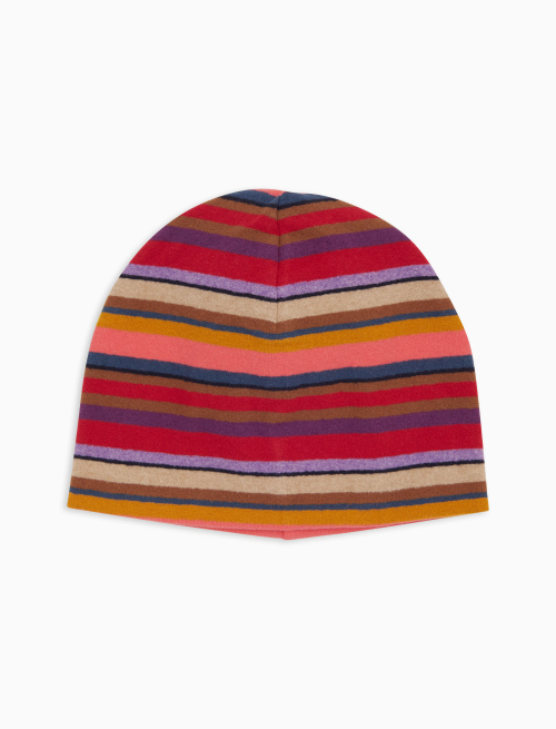Unisex burgundy fleece beanie with multicoloured stripes - Accessories | Gallo 1927 - Official Online Shop
