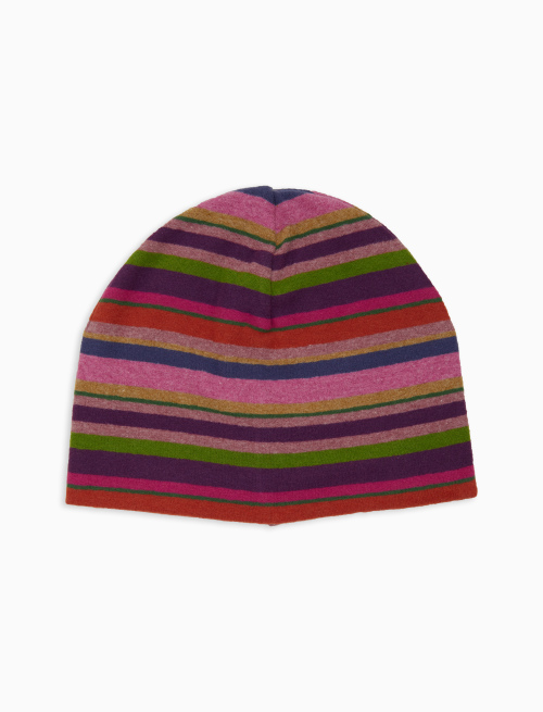 Unisex purple fleece beanie with multicoloured stripes - Hats | Gallo 1927 - Official Online Shop