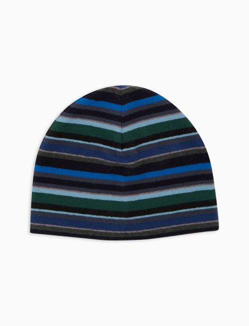 Unisex blue fleece beanie with multicoloured stripes - Hats | Gallo 1927 - Official Online Shop