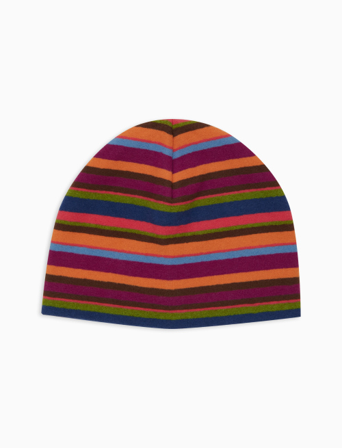 Unisex fuchsia fleece beanie with multicoloured stripes - Hats | Gallo 1927 - Official Online Shop