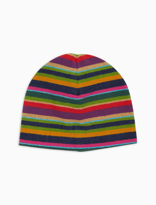 Unisex blue fleece beanie with multicoloured stripes - Accessories | Gallo 1927 - Official Online Shop