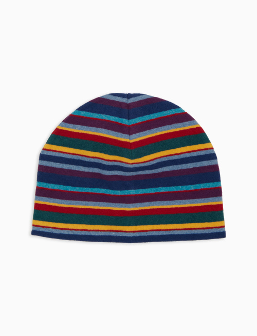 Unisex blue fleece beanie with multicoloured stripes - Hats | Gallo 1927 - Official Online Shop