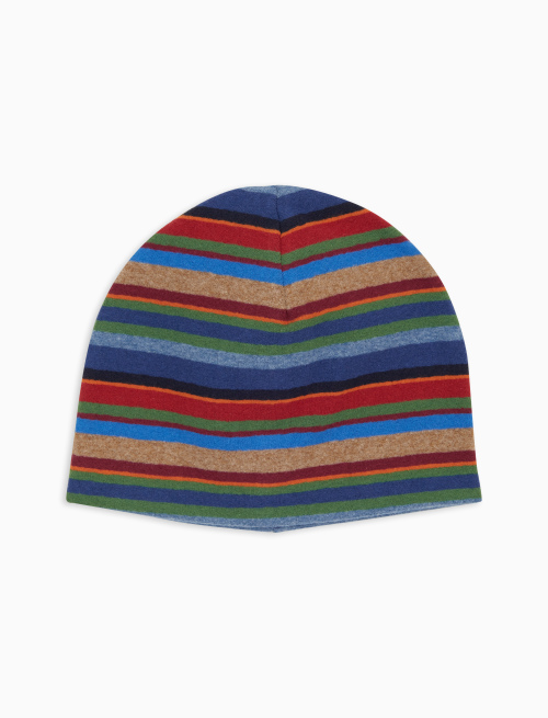 Unisex blue fleece beanie with multicoloured stripes - Accessories | Gallo 1927 - Official Online Shop